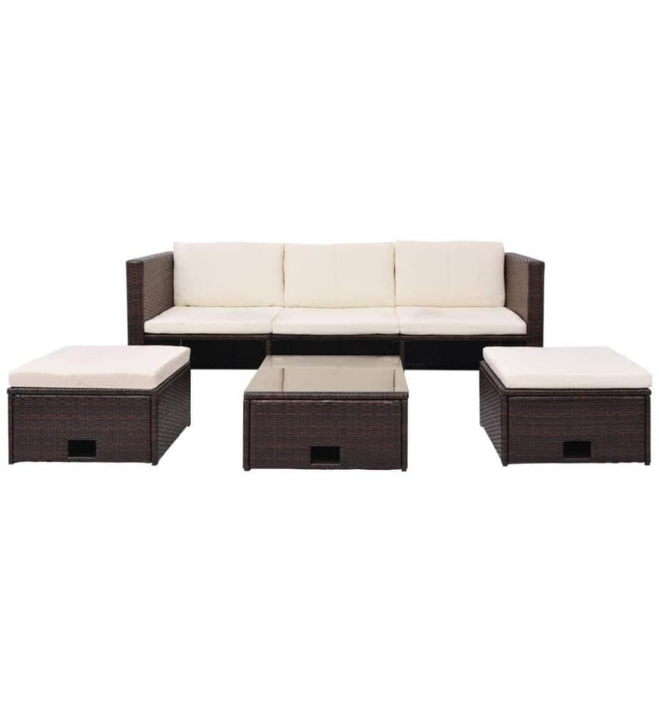 4-tlg. Garten-Lounge-Set mit Auflagen Poly Rattan Braun