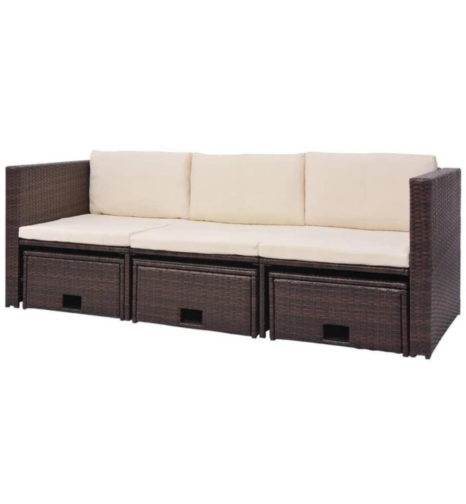 4-tlg. Garten-Lounge-Set mit Auflagen Poly Rattan Braun