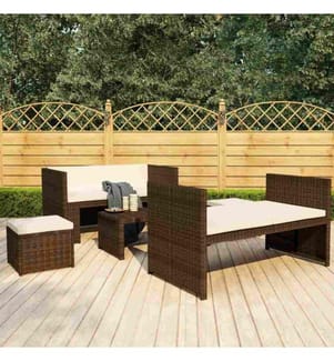 5-tlg. Garten-Lounge-Set mit Auflagen Poly Rattan Braun