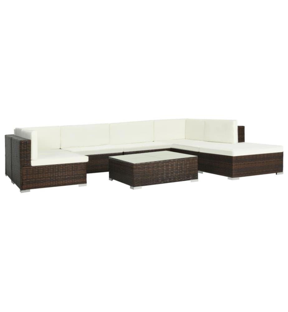 8-tlg. Garten-Lounge-Set mit Auflagen Poly Rattan Braun