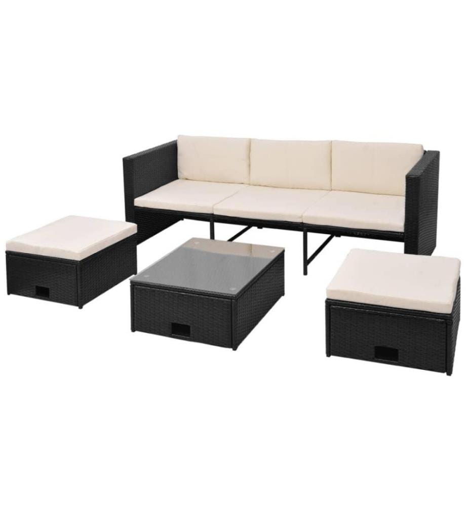 4-tlg. Garten-Lounge-Set mit Auflagen Poly Rattan Schwarz