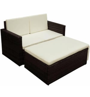 2-tlg. Garten-Lounge-Set mit Auflagen Poly Rattan Braun