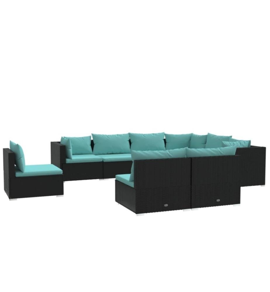 9-tlg. Garten-Lounge-Set mit Kissen Poly Rattan Schwarz