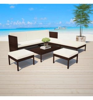 6-tlg. Garten-Lounge-Set mit Auflagen Poly Rattan Braun