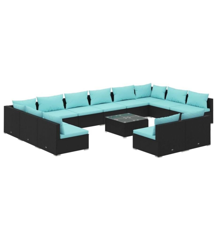 13-tlg. Garten-Lounge-Set mit Kissen Schwarz Poly Rattan