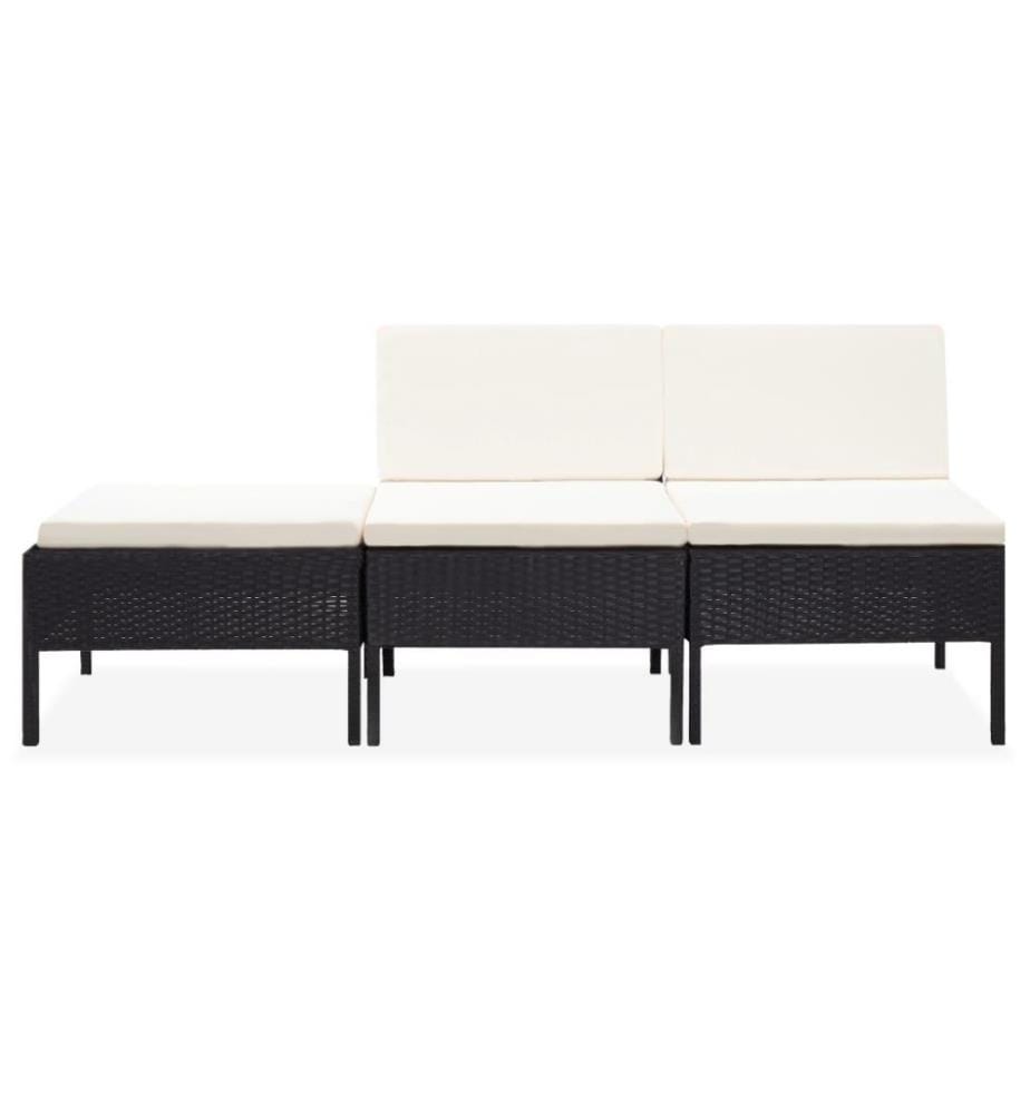 3-tlg. Garten-Lounge-Set mit Auflagen Poly Rattan Schwarz