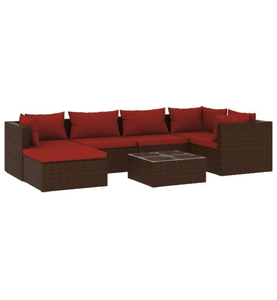7-tlg. Garten-Lounge-Set mit Kissen Poly Rattan Braun