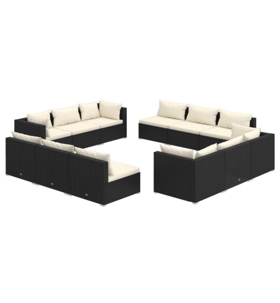 12-tlg. Garten-Lounge-Set mit Kissen Poly Rattan Schwarz