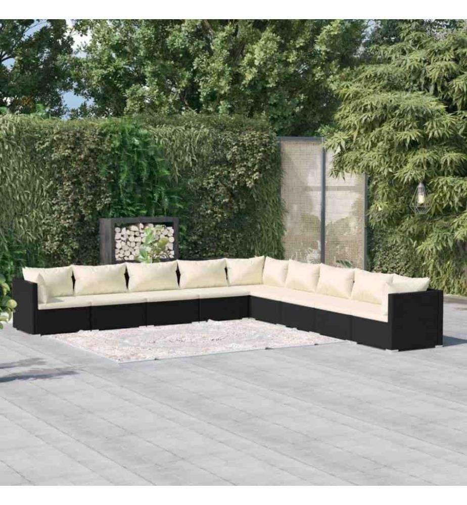 9-tlg. Garten-Lounge-Set mit Kissen Poly Rattan Schwarz