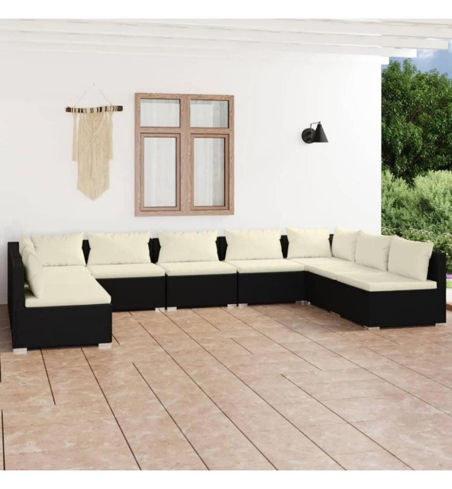9-tlg. Garten-Lounge-Set mit Kissen Poly Rattan Schwarz