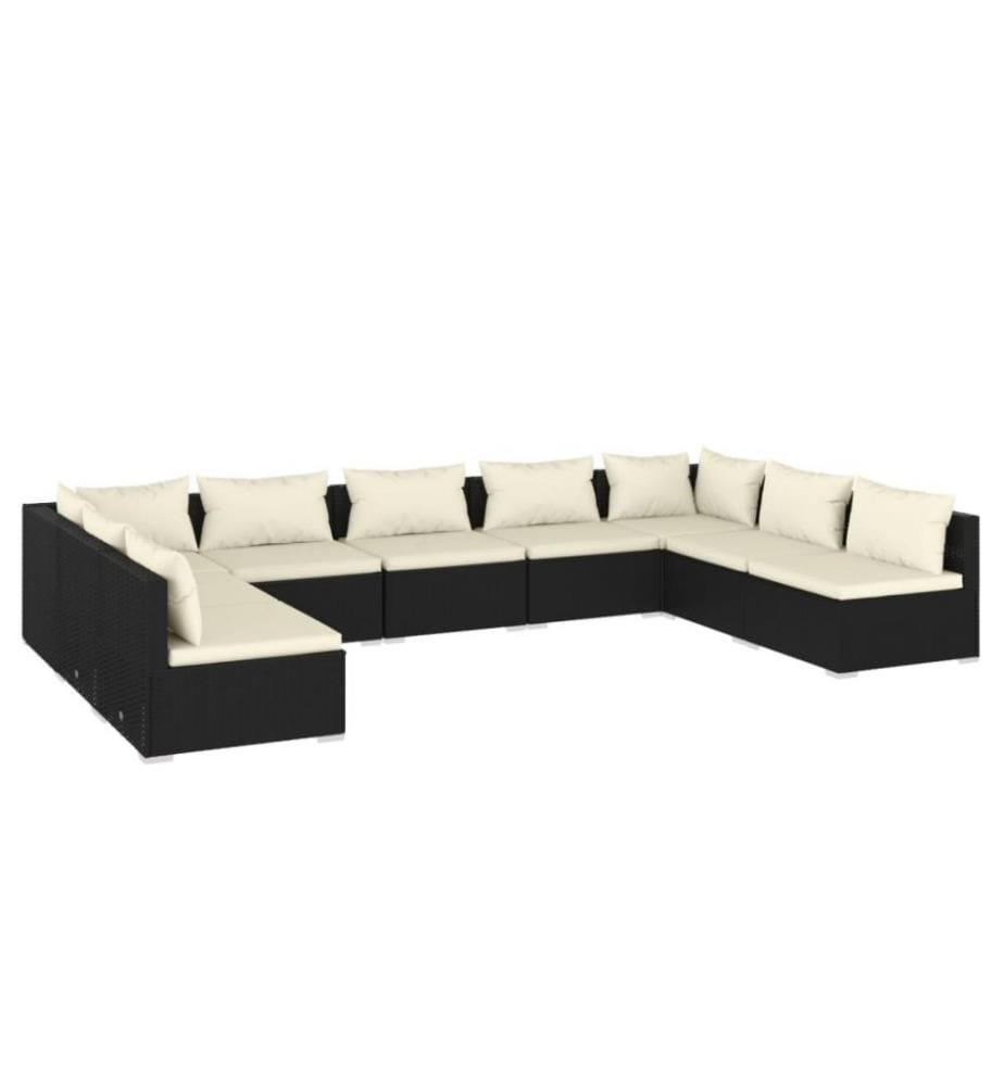 9-tlg. Garten-Lounge-Set mit Kissen Poly Rattan Schwarz