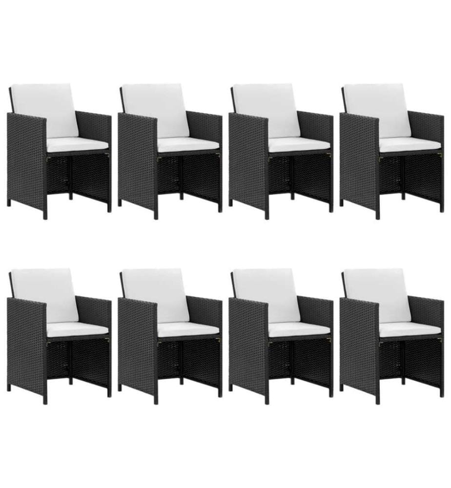 9-tlg. Garten-Essgruppe mit Auflagen Poly Rattan Schwarz