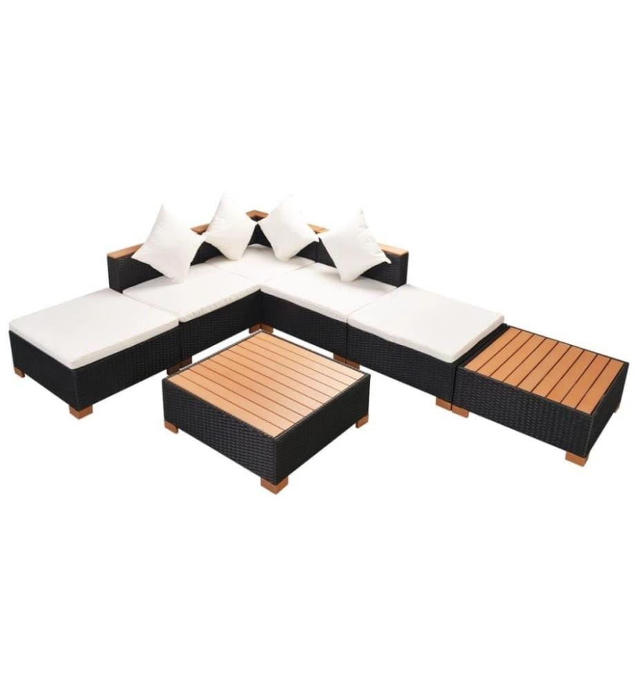 7-tlg. Garten-Lounge-Set mit Auflagen Poly Rattan Schwarz