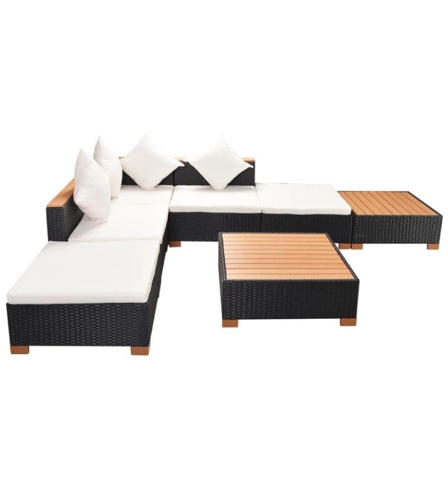 7-tlg. Garten-Lounge-Set mit Auflagen Poly Rattan Schwarz