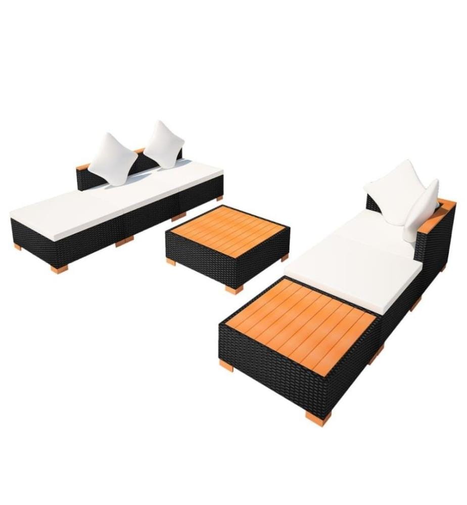 7-tlg. Garten-Lounge-Set mit Auflagen Poly Rattan Schwarz
