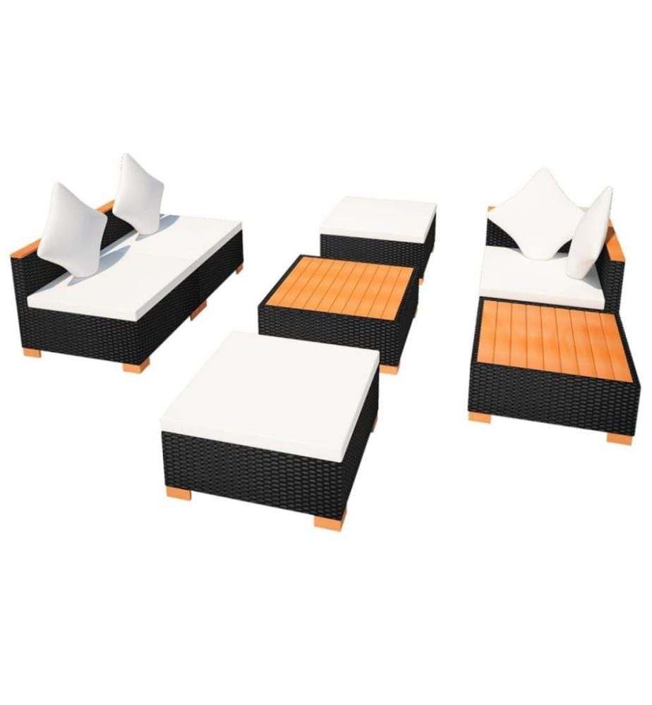 7-tlg. Garten-Lounge-Set mit Auflagen Poly Rattan Schwarz