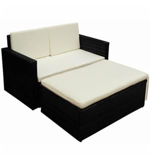 2-tlg. Garten-Lounge-Set mit Auflagen Poly Rattan Schwarz
