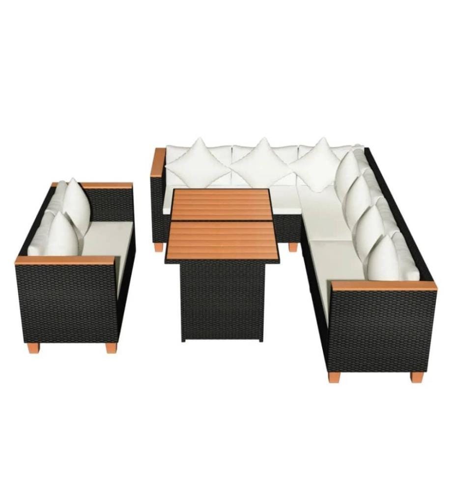 5-tlg. Garten-Lounge-Set mit Auflagen Poly Rattan Schwarz