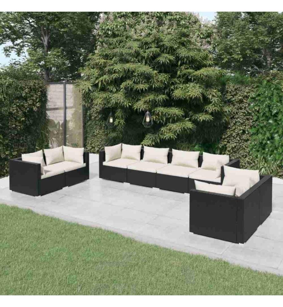 8-tlg. Garten-Lounge-Set mit Kissen Poly Rattan Schwarz