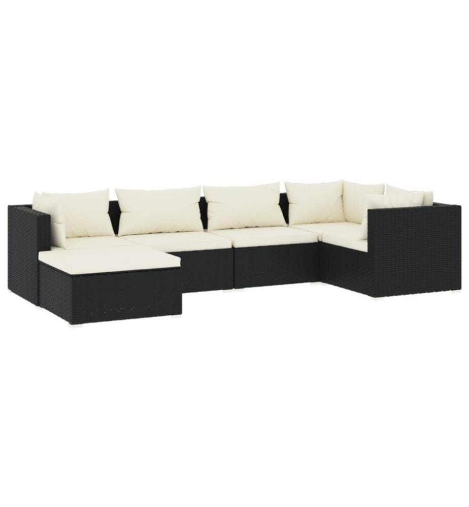 6-tlg. Garten-Lounge-Set mit Kissen Poly Rattan Schwarz