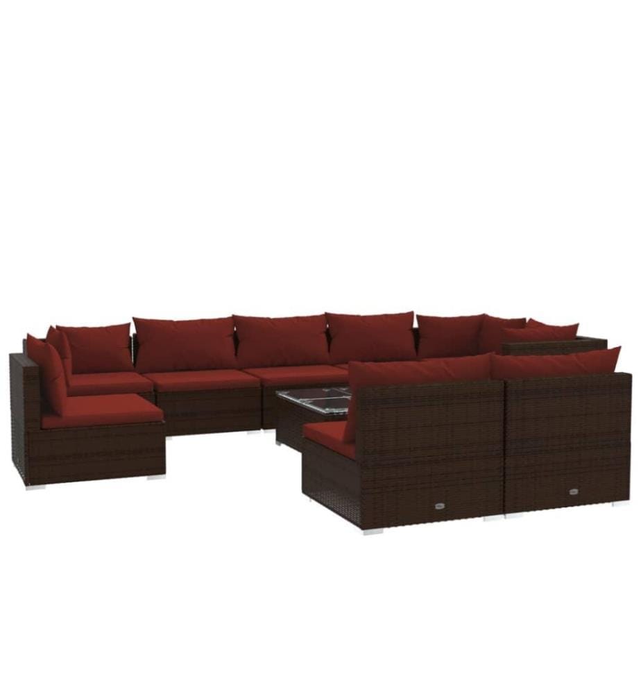 10-tlg. Garten-Lounge-Set mit Kissen Poly Rattan Braun