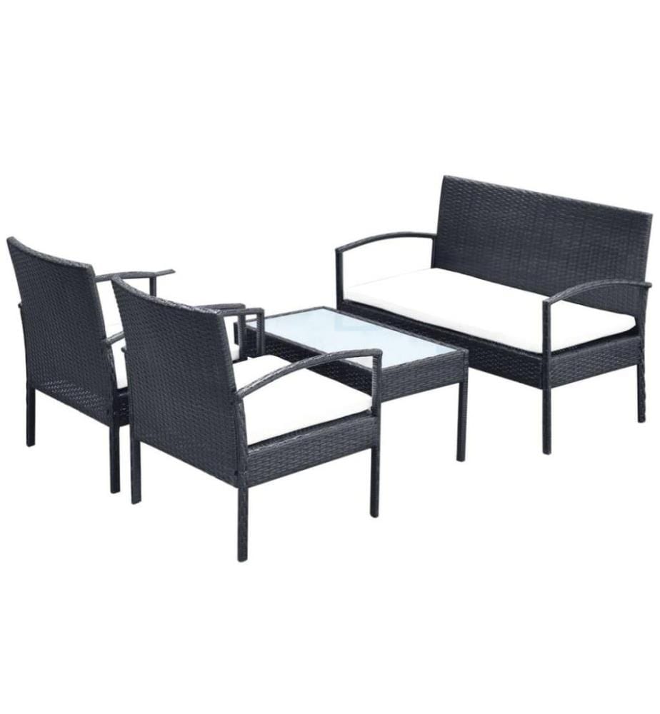 4-tlg. Garten-Lounge-Set mit Auflagen Poly Rattan Schwarz
