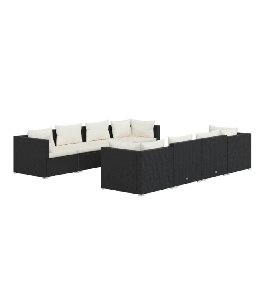 9-tlg. Garten-Lounge-Set mit Kissen Poly Rattan Schwarz