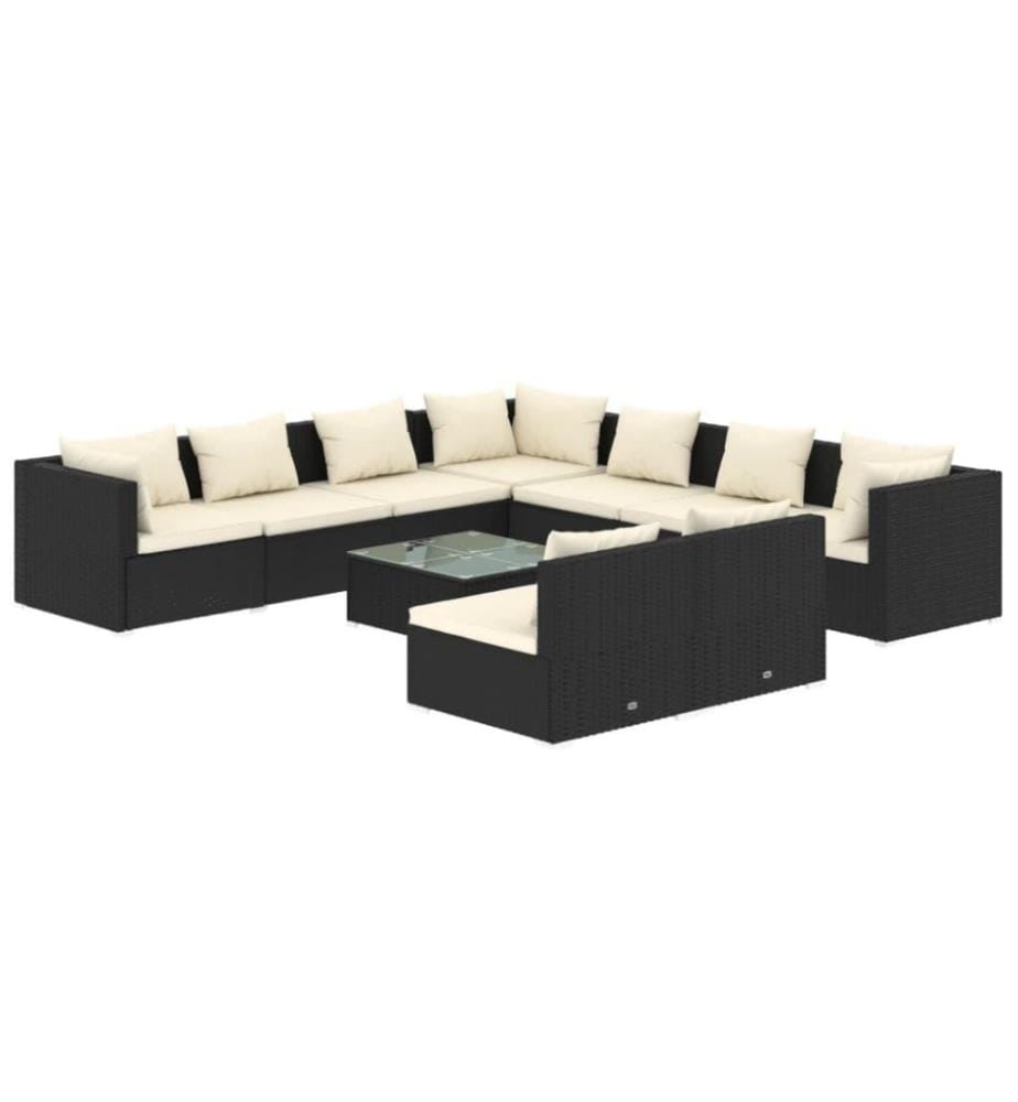 10-tlg. Garten-Lounge-Set mit Kissen Schwarz Poly Rattan
