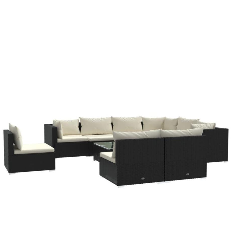 10-tlg. Garten-Lounge-Set mit Kissen Poly Rattan Schwarz