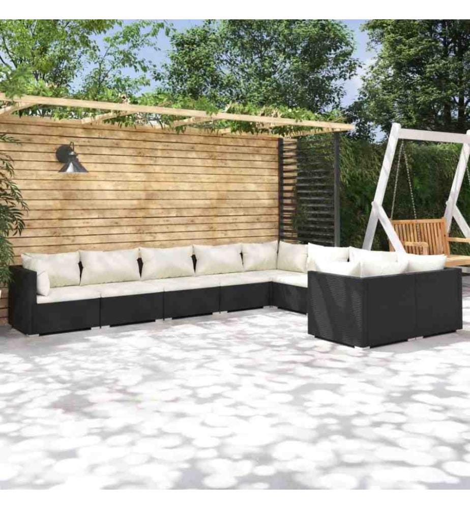 9-tlg. Garten-Lounge-Set mit Kissen Poly Rattan Schwarz