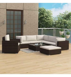 Salon de jardin 8 pcs avec coussins Résine tressée Marron