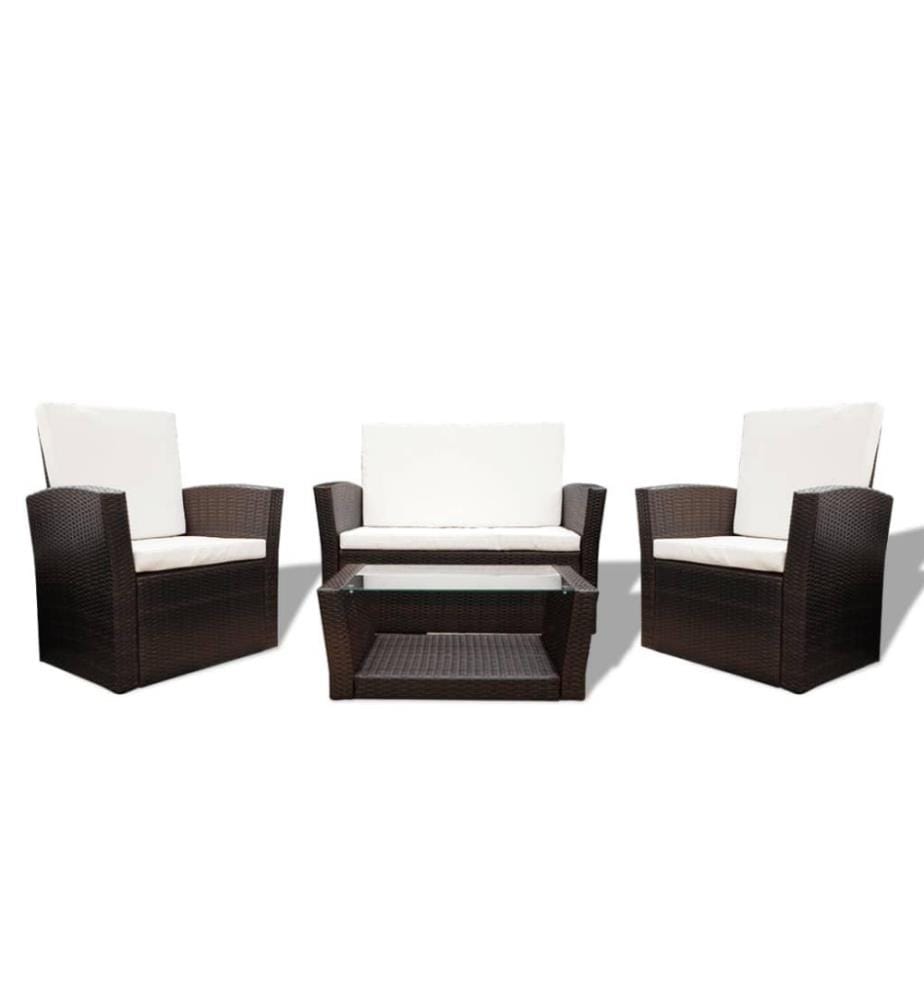 4-tlg. Garten-Lounge-Set mit Auflagen Poly Rattan Braun