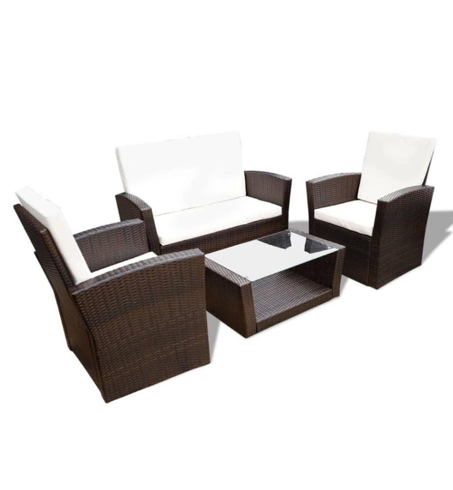 4-tlg. Garten-Lounge-Set mit Auflagen Poly Rattan Braun