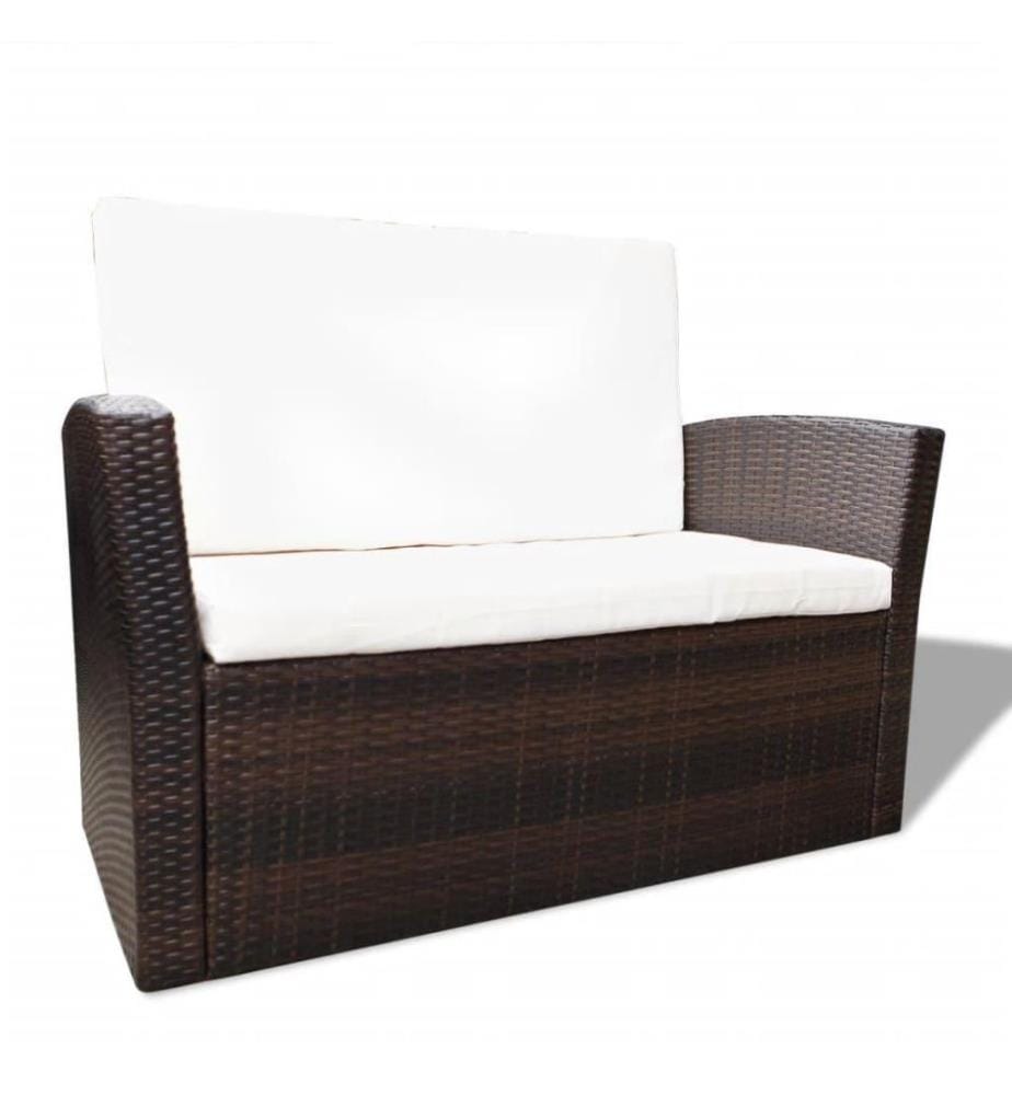 4-tlg. Garten-Lounge-Set mit Auflagen Poly Rattan Braun