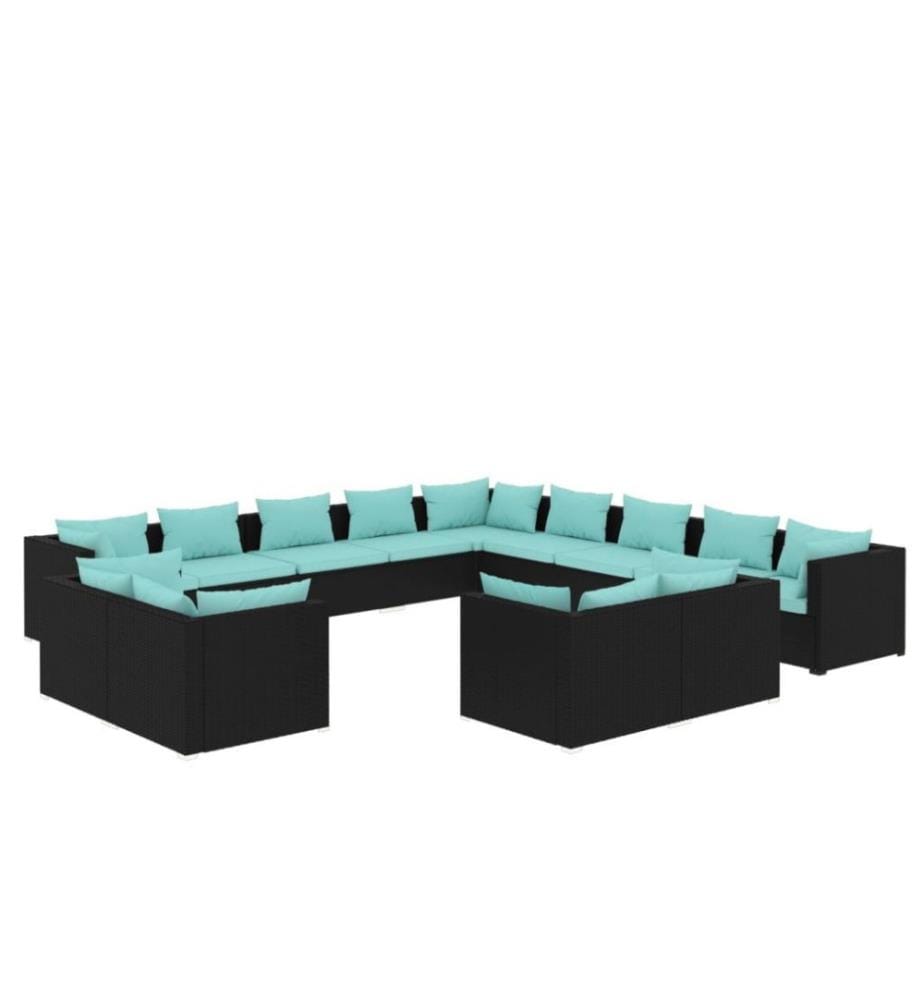 Salon de jardin 13 pcs avec coussins Noir Résine tressée