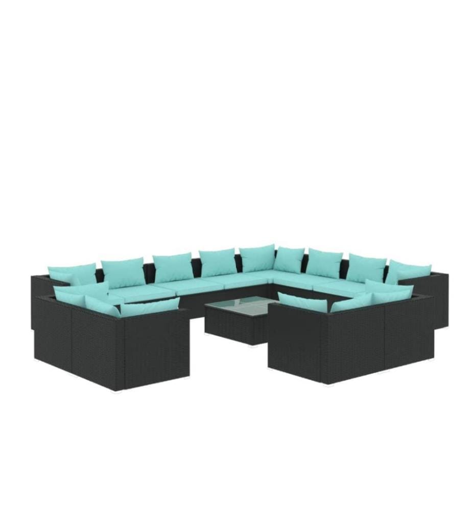 13-tlg. Garten-Lounge-Set mit Kissen Schwarz Poly Rattan