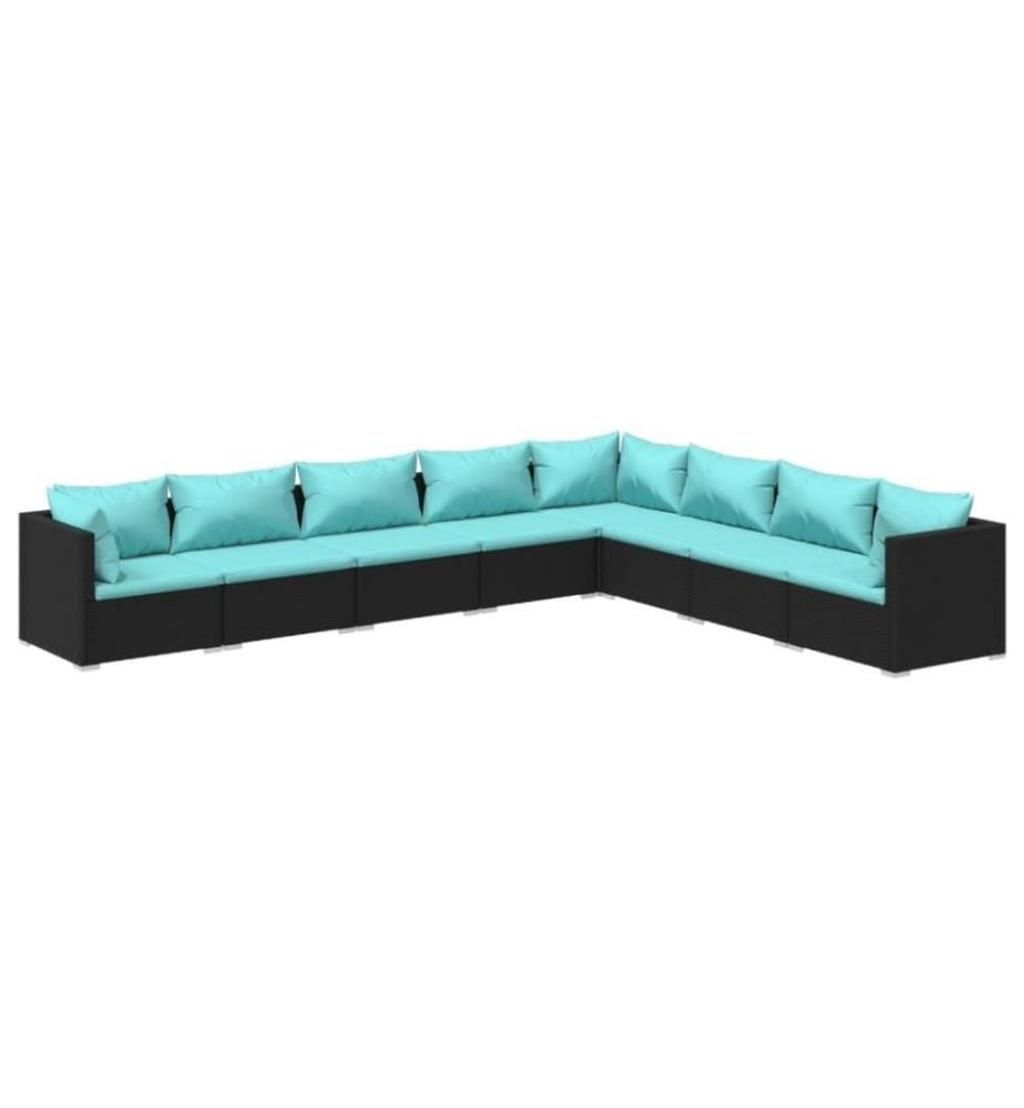 8-tlg. Garten-Lounge-Set mit Kissen Poly Rattan Schwarz