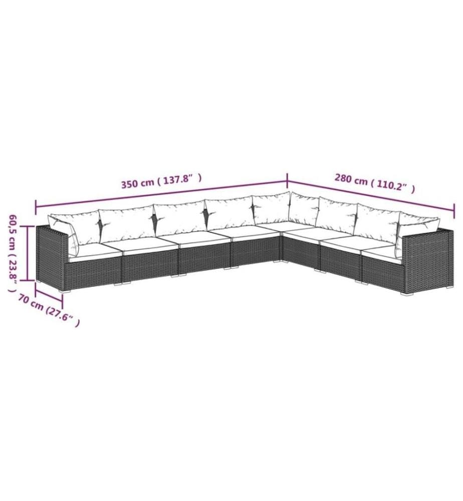 8-tlg. Garten-Lounge-Set mit Kissen Poly Rattan Schwarz