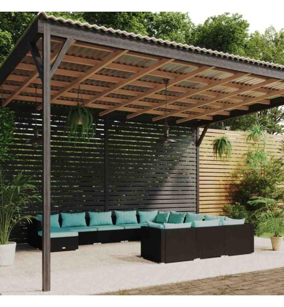 12-tlg. Garten-Lounge-Set mit Kissen Poly Rattan Schwarz