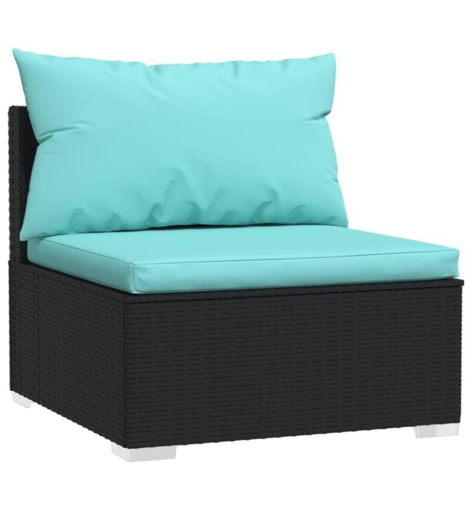 7-tlg. Garten-Lounge-Set mit Kissen Schwarz Poly Rattan