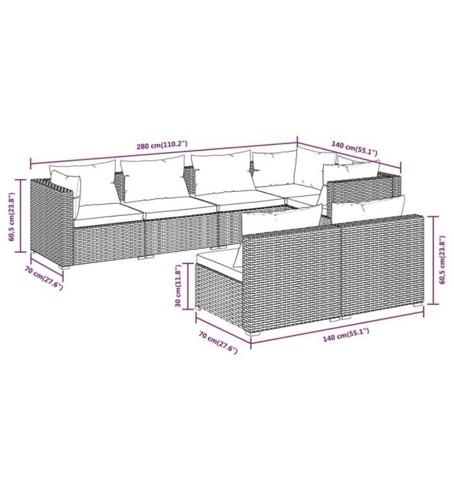 7-tlg. Garten-Lounge-Set mit Kissen Schwarz Poly Rattan