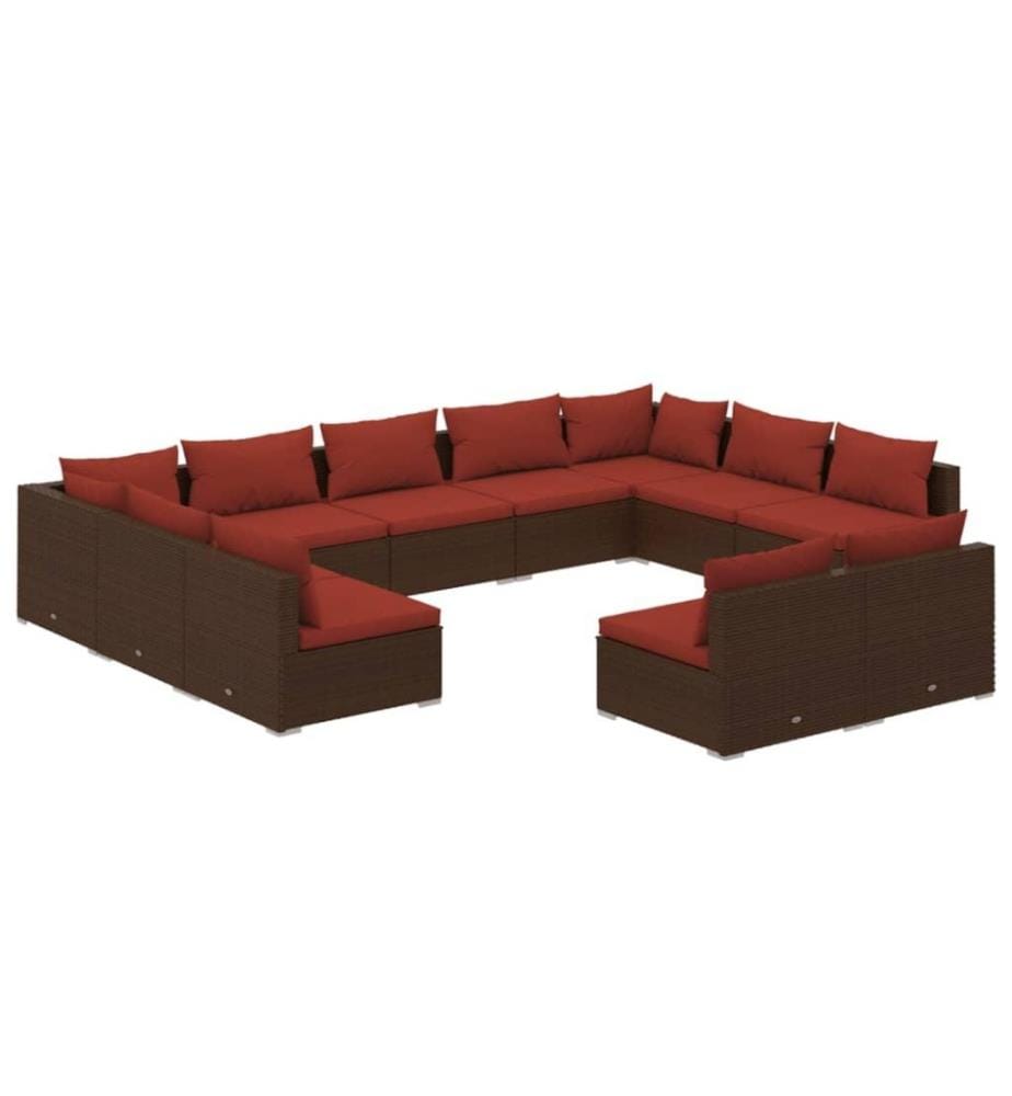 Salon de jardin 11 pcs avec coussins Marron Résine tressée