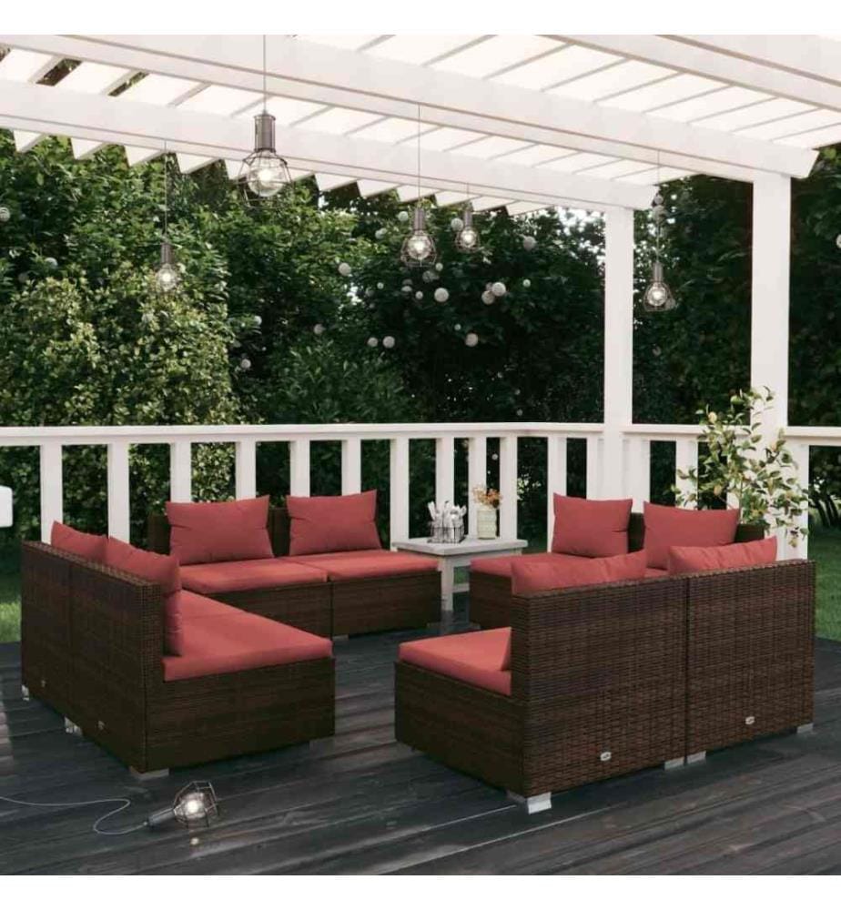 8-tlg. Garten-Lounge-Set mit Kissen Poly Rattan Braun