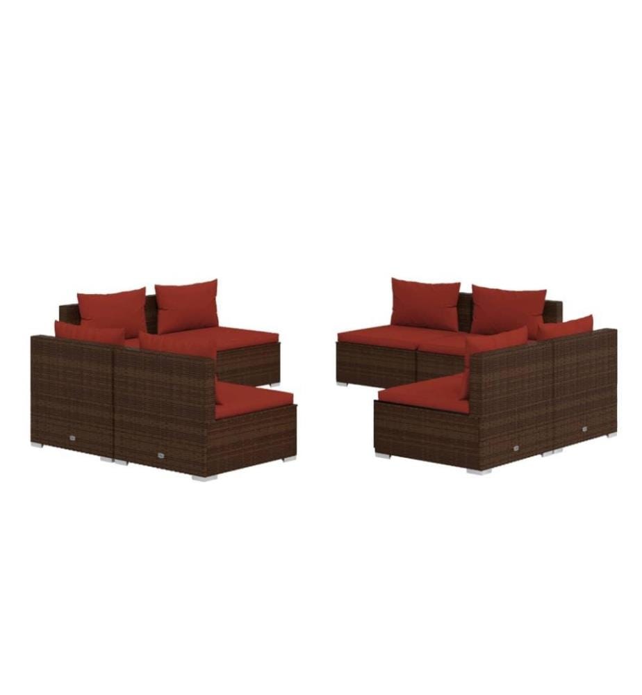 8-tlg. Garten-Lounge-Set mit Kissen Poly Rattan Braun