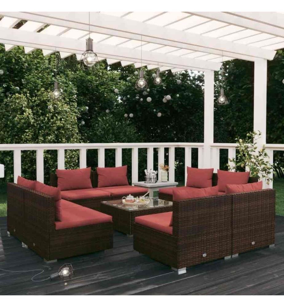 9-tlg. Garten-Lounge-Set mit Kissen Poly Rattan Braun