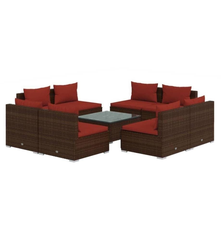 9-tlg. Garten-Lounge-Set mit Kissen Poly Rattan Braun