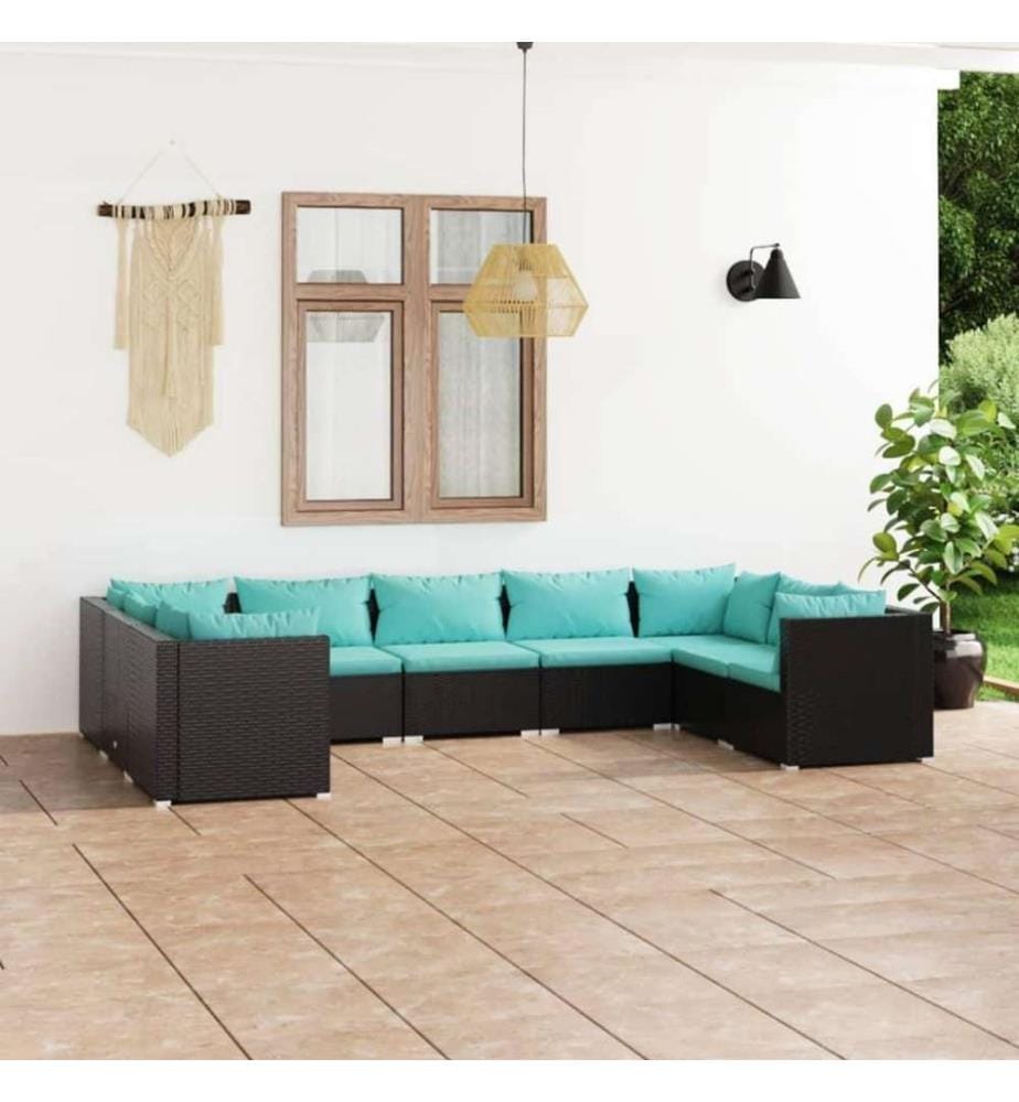 9-tlg. Garten-Lounge-Set mit Kissen Poly Rattan Schwarz