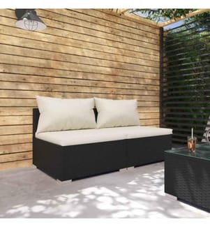 2-tlg. Garten-Lounge-Set mit Kissen Poly Rattan Schwarz