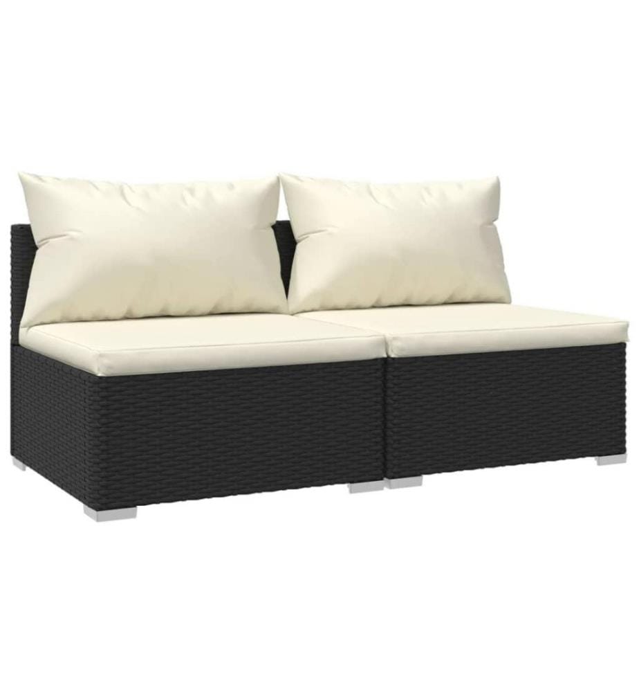 2-tlg. Garten-Lounge-Set mit Kissen Poly Rattan Schwarz