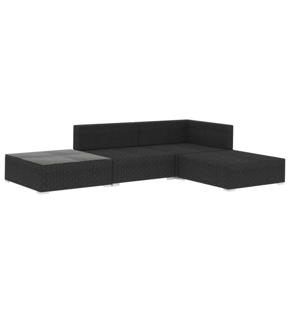 4-tlg. Garten-Lounge-Set mit Auflagen Poly Rattan Schwarz